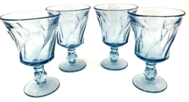 Fostoria Jamestown Blue 5 7/8&quot;  Water Goblet Glasses Set of 4 Pressed Gl... - £28.96 GBP