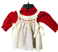 Polly Flinders Hand Smocked 2 Piece Dress Red Off White Girls T3 Cotton Poly Vtg - £22.90 GBP