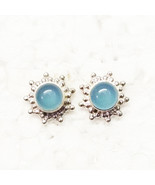 925 Sterling Silver Aqua Chalcedony Earrings Handmade Jewelry Gemstone E... - $43.03