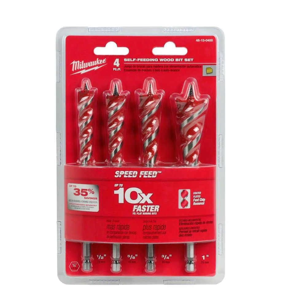 Milwaukee Speed Feed Auger Wood Drilling Bit Set Home Shop Woodworking (4-Piece) - £63.28 GBP