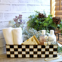 Black White Check Decor Vanity Organizer Courtly Storage Bin Checked Towel Caddy - $58.00