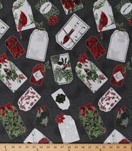 Cotton Christmas Tags Cardinals Poinsettias Holiday Fabric Print by Yard D500.33 - £9.55 GBP