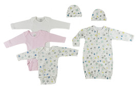 Unisex 100% Cotton Gown, Onezies and Caps - 6 pc Set Newborn - $32.96