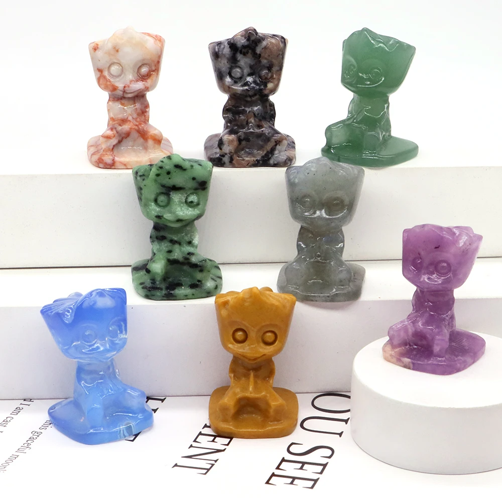 40mm Cartoon Tree Man Statue Natural Stones Miniature Model Home Office Crystals - £11.41 GBP+