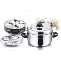 VINOD STAINLESS STEEL COOKER WITH 4 TIER IDLI PLATES 16 IDLY COOKING IND... - £41.83 GBP