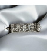 Vintage Unsigned Clear Rhinestone Wide Art Deco Silver Tone Bracelet Wei... - $17.50