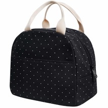 Upgraded Compact Black Lunch Bag For Girls Women,Canvas Reusable Polka Dot Lunch - £18.89 GBP