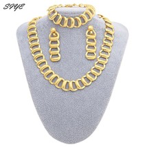 SIYE Latest Jewelry Dubai Woman Gold Plate Set Round Necklace Earrings Bracelet  - £24.77 GBP