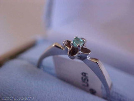 18K White Gold Round Cut genuine Green Emerald  Ring Band size 8 - £195.14 GBP