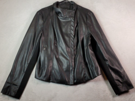 Sam Edelman Moto Jacket Women XL Black Vegan Leather Polyester Logo Full Zip EUC - £28.03 GBP