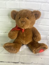 Animal Adventure Teddy Bear Tan Brown Heart on Foot Paw Plush Stuffed Red Bow - £35.59 GBP