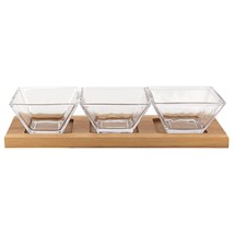 4 Mouth Blown Crystal Hostess Set   4 Pc With 3 Glass Condiment Or Dip Bowls On  - £69.58 GBP