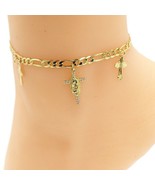18k Layered Real Gold Filled Anklet Bracelet With Cross 10" - $221.81 MXN