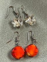 Lot of Simple Round Bright Orange Art Glass Bead &amp; Clear Plastic Butterfly Dangl - $13.09