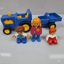 Vintage 1990 Playmobil Farm BlueTractor  Blue Trailer GEOBRA With People  - $24.14