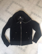 Michael Kors Logo Silver Zip Front Velour Black Velvet Jacket Size Medium - £29.28 GBP