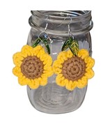 Artisan Crochet Sunflower Dangle Earrings Boho Jewelry Flower Pierced Gi... - £13.97 GBP