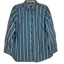 Roamans Womens Size 14W Blouse Button Front Long Sleeve Collared Blue Stripe - £11.16 GBP