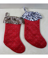 Pair Animal Print &amp; Velvet  Christmas Stockings Zebra  &amp; Leopard Lining ... - $58.99