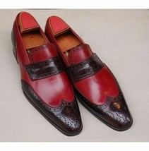 Handmade Men Two Tone Formal Shoes, Mens fashion Brown And Burgundy Color Shoes - £120.54 GBP+