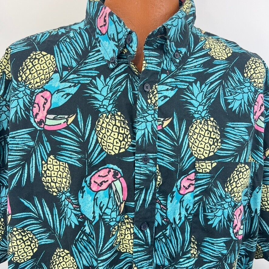 Primary image for Foundry Hawaiian Aloha 3XLT Shirt Pineapple Toucan Bird Palm Leaves tropical