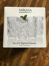 Mikasa Claremont Crystal Highball Glasses Set of 4!!!  NEW IN PACKAGE!!! - £31.52 GBP