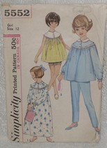Simplicity Pattern 5552 Girls&#39; Nightgown &amp; Pajamas  2 Lengths Size 12 Vintage  - £5.91 GBP