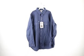 NOS Vintage 90s Carhartt Mens 2XLT Spell Out Chamois Cloth Button Shirt Blue USA - £78.46 GBP