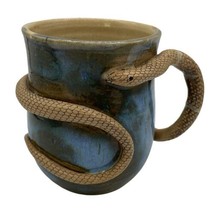 Hand Thrown Pottery Coffee Mug Snake Serpent Handle Coiled Signed By Artist - £38.91 GBP