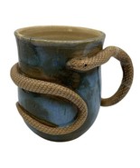 Hand Thrown Pottery Coffee Mug Snake Serpent Handle Coiled Signed By Artist - £38.87 GBP