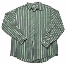 OLD NAVY Mens LARGE Long Sleeve Dress Shirt Green With Blue &amp; White Stripe - £7.52 GBP