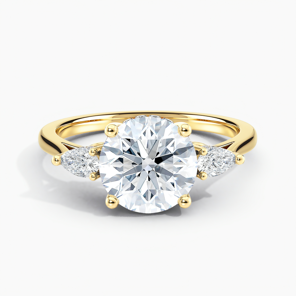 Round Moissanite Petite Modern Three Stone Hidden Halo Engagement Ring  - £1,234.51 GBP