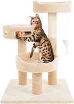 3-Tier Cat Tower - 2 Carpeted Napping Perches, Sisal Rope Scratching Post, Hang - £67.66 GBP