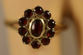 4.50Ct Oval &amp; Round Cut Red Garnet Art Deco Vintage Ring 14k Yellow Gold Over - £89.66 GBP