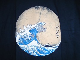 TeeFury Godzilla 3XL &quot;Hokusai Gorjira&quot; Kanagawa Wave MashUp Parody NAVY Shirt - £12.76 GBP