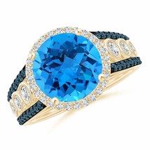 ANGARA Round Swiss Blue Topaz Halo Regal Ring with Diamond Accents - £1,892.53 GBP