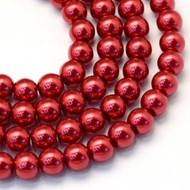 Z Glass Pearl Bead round lot of 5 strands 31 INCH LONG 8mm FireBrick RED... - $10.44
