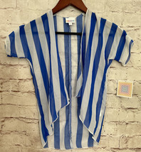 LuLaRoe Girls BIANKA Kimono Size 1 fits (2T-4)  Blue &amp; White Striped She... - $22.00