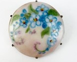 Antique Victorian Hand Painted Porcelain Blue Flowers White Brooch Pin 1.5” - $49.99