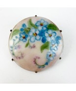 Antique Victorian Hand Painted Porcelain Blue Flowers White Brooch Pin 1.5” - £39.20 GBP