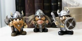 Small Chibi Norse Viking Berserk Warriors with Axe Sword Shield Statue Set of 3 - £27.64 GBP