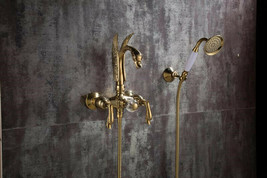 Gold wall mounted luxury swan Handles Bath Tub shower Filler Faucet wall mounted - £266.22 GBP