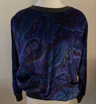 Vintage Oscar De La Renta Active Womens Purple Blue Paisley Velour Pullover Top  - £17.01 GBP