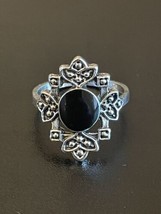Vintage Black Onyx Stone S925 Silver Plated Woman Ring Size 6.5 - £10.12 GBP