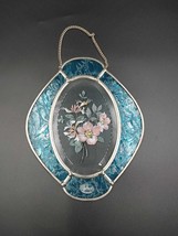 Lyford Glass Suncatcher Teal Turquoise Blue Crackle Floral Flower Bevele... - $19.55