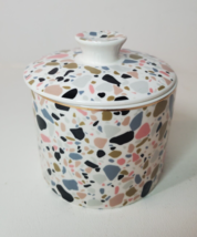 Butter Crock Keeper Terrazzo Marble Pattern Ceramic Bell Pink Gray Black - $19.75