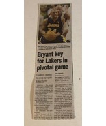 Vintage Kobe Bryant Lakers Newspaper Article  Bryant Key For Lakers Ar1 - £6.22 GBP