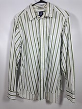 Gap Classic Fit Men&#39;s Large Long Sleeve Shirt Green White Striped Collared - £11.40 GBP