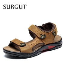 SURGUT Brand Men Summer Fashion Sandals Beach Shoes Genuine Leather Comfortable  - £50.47 GBP