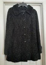 Item House Inc Faux Curly Lamb Coat Jacket Raglan Sleeves Black Usa M(?) Vtg - £72.02 GBP